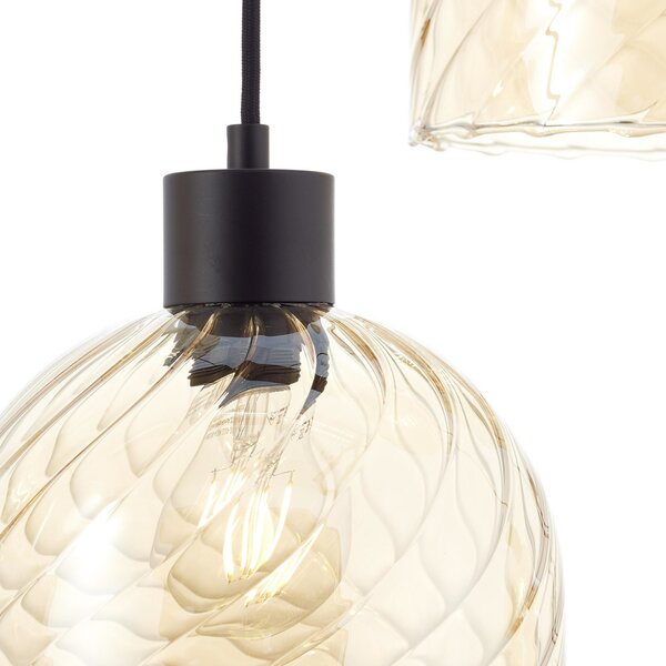 Brilliant Lampă suspendată Casto, lungime 95 cm, chihlimbar, 6 lumini, sticlă, reglabil, Maro / Rugină, Camera de zi / sufragerie, Metal, Modern