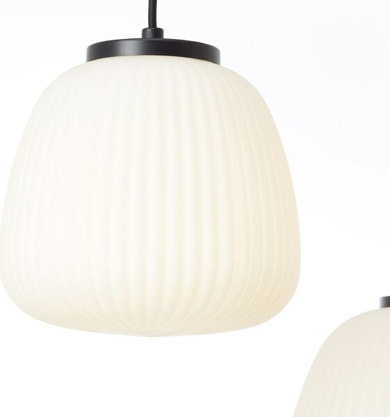 Brilliant Lampă suspendată Kaizen, lungime 125 cm, opal, 5 becuri, metal, reglabil, Alb, Camera de zi / sufragerie, Sticlă