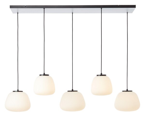 Brilliant Lampă suspendată Kaizen, lungime 125 cm, opal, 5 becuri, metal, reglabil, Alb, Camera de zi / sufragerie, Sticlă