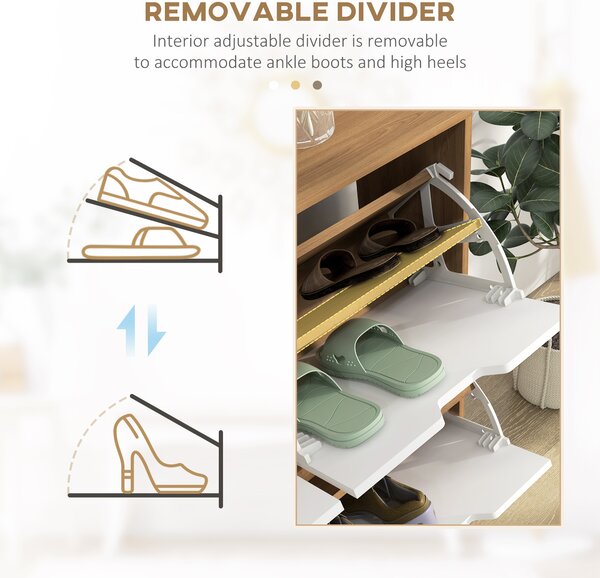 Dulap Pantofar Modern cu 4 Sertare Rabatabile si Raft Reglabil, Dulap Pantofar de Hol pentru 16 Perechi de Pantofi, Natur HOMCOM | Aosom Romania