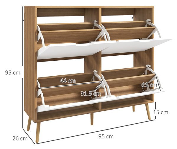 Dulap Pantofar Modern cu 4 Sertare Rabatabile si Raft Reglabil, Dulap Pantofar de Hol pentru 16 Perechi de Pantofi, Natur HOMCOM | Aosom Romania