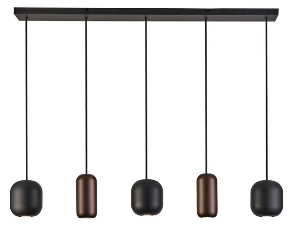 Brilliant Lampă suspendată Jane, lungime 102 cm, negru/maro/verde, cu 5 lumini., reglabil, Negru, Camera de zi / sufragerie, Metal, Modern