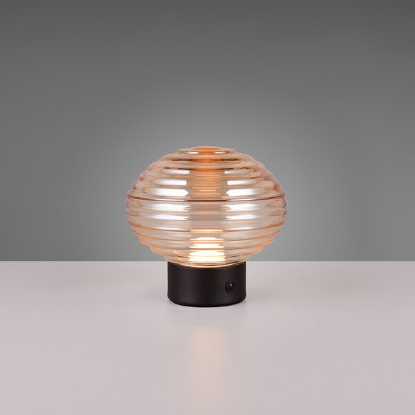 Reality Leuchten Lampă de masă reîncărcabilă Earl LED, negru/arămiziu, înălțime 14,5 cm,, reglabil, Bej, Camera de zi / sufragerie, Sticlă, Modern