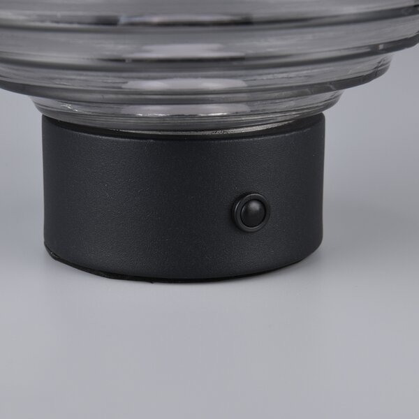 Reality Leuchten Lampă de masă reîncărcabilă Earl LED, negru/fum, înălțime 14,5 cm, sticlă, reglabil, Gri, Camera de zi / sufragerie, Sticlă, Modern