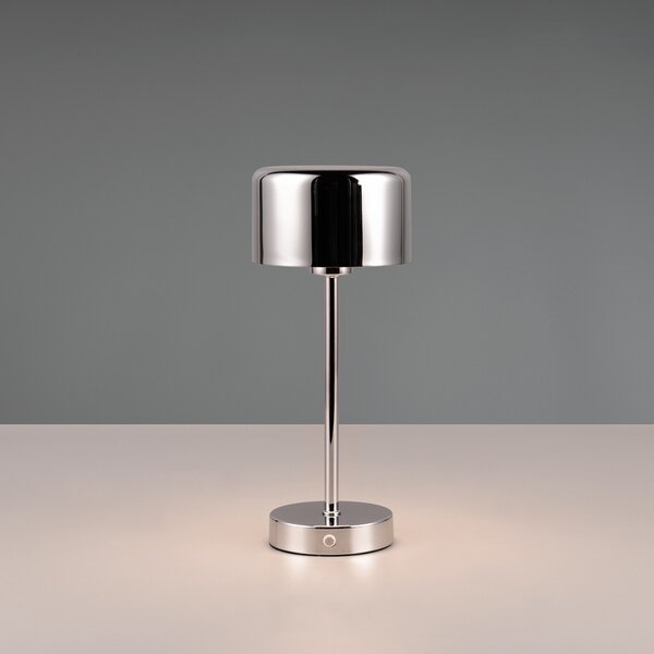 Reality Leuchten Jeff Lampă de masă LED reîncărcabilă, cromată, înălțime 30 cm, metal, reglabil, Metalic, Camera de zi / sufragerie, Metal, Modern