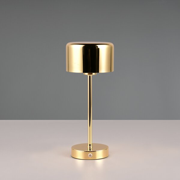 Reality Leuchten Jeff LED lampă de masă reîncărcabilă, alamă, înălțime 30 cm, metal, reglabil, Auriu / Alamă, Camera de zi / sufragerie, Metal, Modern