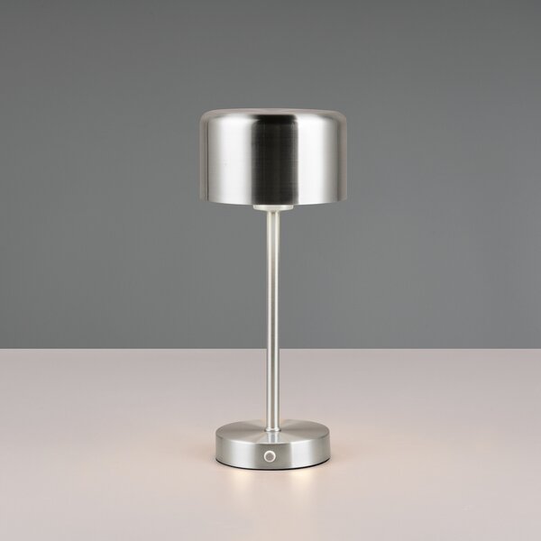Reality Leuchten Lampă de masă reîncărcabilă Jeff LED, culoare nichel, înălțime 30 cm, metal, reglabil, Gri, Camera de zi / sufragerie, Metal, Modern