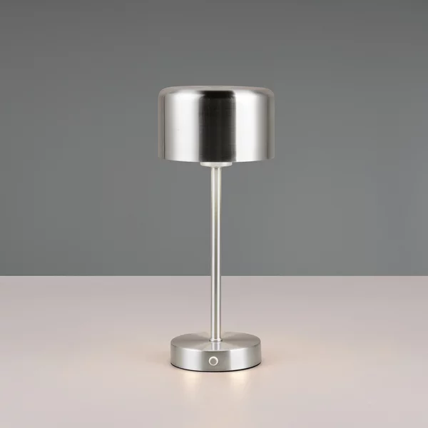 Reality Leuchten Lampă de masă reîncărcabilă Jeff LED, culoare nichel, înălțime 30 cm, metal, reglabil, Gri, Camera de zi / sufragerie, Metal, Modern