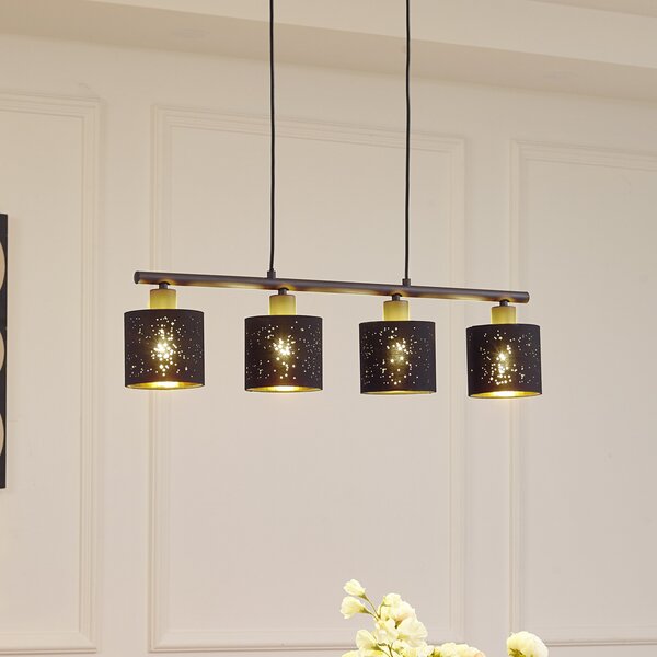 Lindby lampă suspendată Vasilia, 75 cm, negru / auriu, țesătură, reglabil, Negru, Camera de zi / sufragerie, Țesătură / Textil, Modern