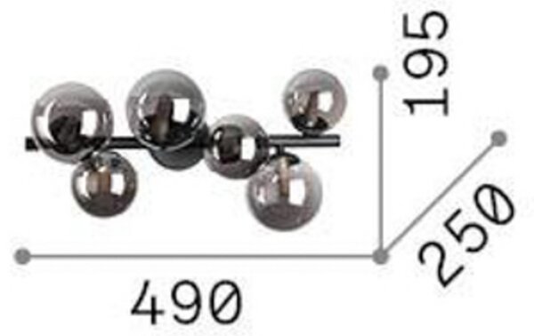 IDEAL LUX Plafonieră Perlage, negru/gri fum, 49 cm, cu 6 becuri, Gri, Camera de zi / sufragerie, Sticlă, Design, glob