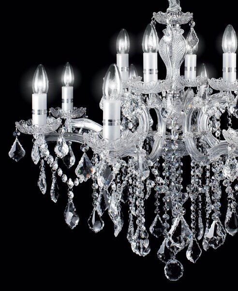 IDEAL LUX Ideal Lux candelabru Florian de culoare cromată, cristal, 12flg., reglabil, Metalic, Camera de zi / sufragerie, Sticlă