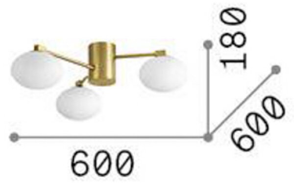 IDEAL LUX Ideal Lux Plafonieră Hermes de culoare alamă 60 cm cu 3 lumini sticlă, Auriu / Alamă, Camera de zi / sufragerie, Sticlă, Design, Plafon semicircular cu spațiere