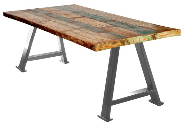 Masa dreptunghiulara cu blat din lemn reciclat Tables&Co 180x100 cm multicolor/argintiu