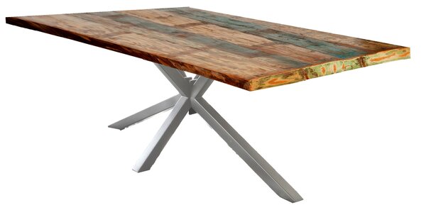 Masa dreptunghiulara cu blat din lemn reciclat Tables&Co 240x100 cm multicolor/argintiu
