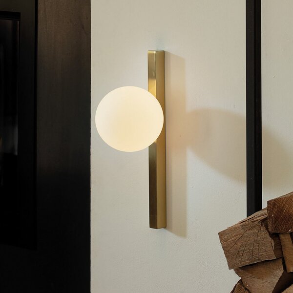 IDEAL LUX Ideal Lux Aplică de perete Binomio alamă-color alamă cu 1 bec din sticlă, Auriu / Alamă, Camera de zi / sufragerie, Sticlă, Modern