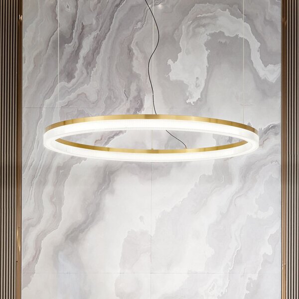 IDEAL LUX Lampă suspendată LED Crown, Ø 80 cm, metal de culoarea alamă, Auriu / Alamă, Camera de zi / sufragerie, Metal, Modern