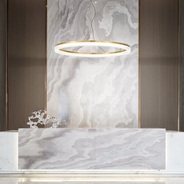 IDEAL LUX Lampă suspendată LED Crown, Ø 80 cm, metal de culoarea alamă, Auriu / Alamă, Camera de zi / sufragerie, Metal, Modern
