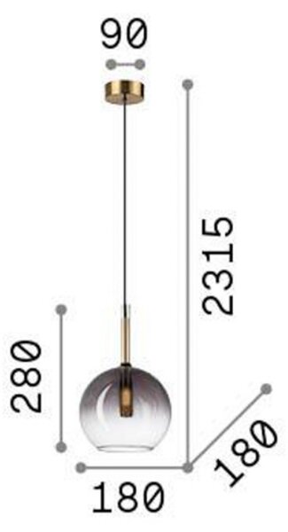 IDEAL LUX Ideal Lux Empire Sfera, suspendat, sticlă transparentă/gri fumurie, Transparent, Camera de zi / sufragerie, Sticlă, Modern, glob