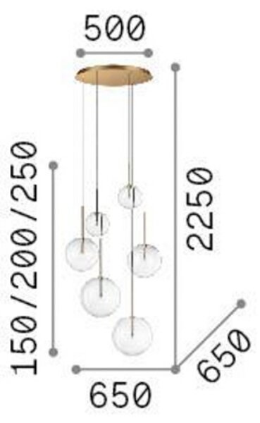 IDEAL LUX Lampa suspendată Equinoxe cu 6 becuri, finisaj cromat, sticlă, Crom, Camera de zi / sufragerie, Metal, glob