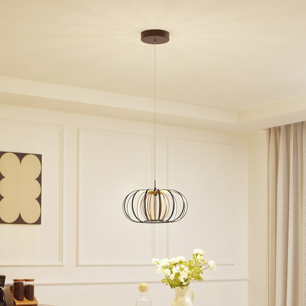 Lucande Lampă suspendată LED Birger, Ø 39cm, negru/galben, reglabil, Negru, Camera de zi / sufragerie, Metal, Modern