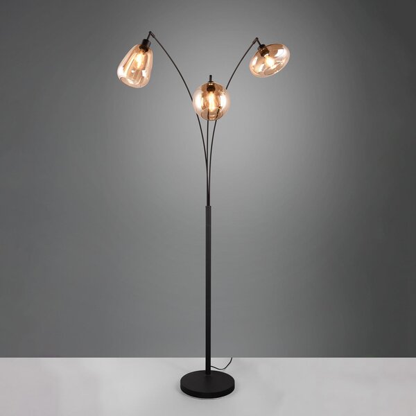 Trio Lighting Lampă de podea Lumina, 3 lumini, negru/arămiziu, sticlă, Negru, Camera de zi / sufragerie, Sticlă, Modern