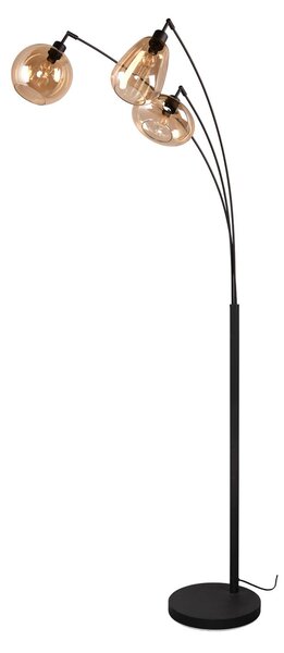 Trio Lighting Lampă de podea Lumina, 3 lumini, negru/arămiziu, sticlă, Negru, Camera de zi / sufragerie, Sticlă, Modern