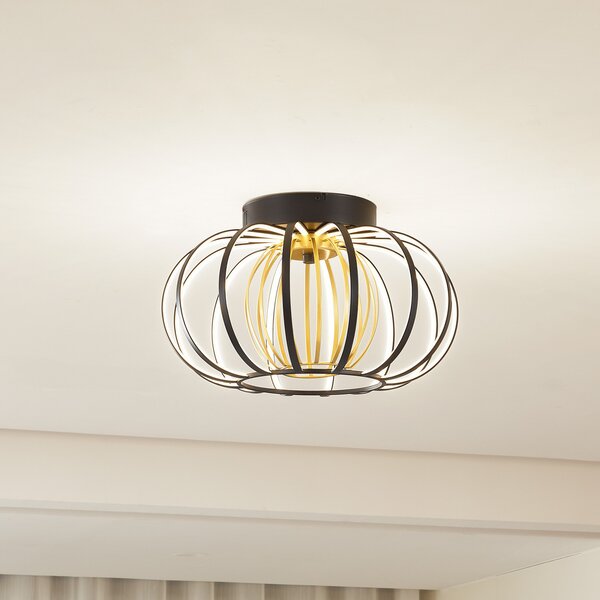 Lucande LED plafonieră Birger, Ø 39cm, negru / auriu, reglabil, Negru, Camera de zi / sufragerie, Metal, Modern