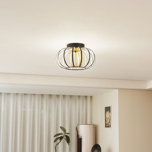 Lucande LED plafonieră Birger, Ø 39cm, negru / auriu, reglabil, Negru, Camera de zi / sufragerie, Metal, Modern