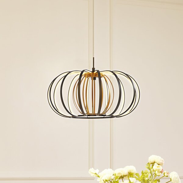 Lucande Lampă suspendată LED Birger, Ø 39cm, negru/galben, reglabil, Negru, Camera de zi / sufragerie, Metal, Modern