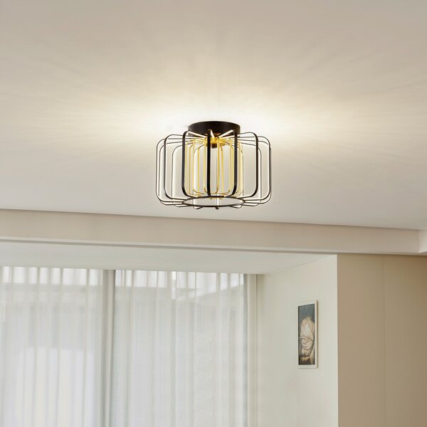 Lucande LED plafonieră Birger, Ø 39.5cm, negru/galben, reglabil, Negru, Camera de zi / sufragerie, Metal, Modern