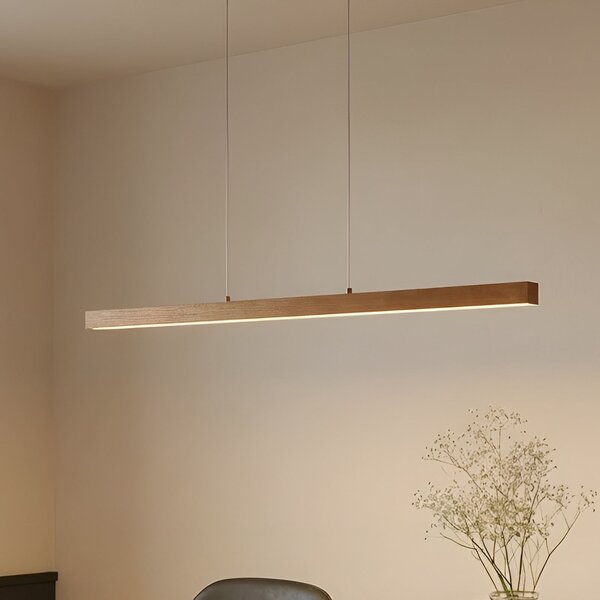 Lucande Lampă suspendată LED Nihalo, lemn, 122 cm, dimabil, CCT, reglabil, Lemn, Camera de zi / sufragerie, Lemn, Modern