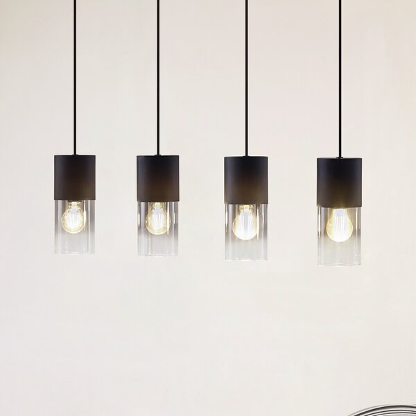 Lindby lampă suspendată Svante, 4 becuri, negru, sticlă, 85 cm, reglabil, Gri, Camera de zi / sufragerie, Sticlă, Modern