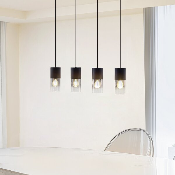 Lindby lampă suspendată Svante, 4 becuri, negru, sticlă, 85 cm, reglabil, Gri, Camera de zi / sufragerie, Sticlă, Modern