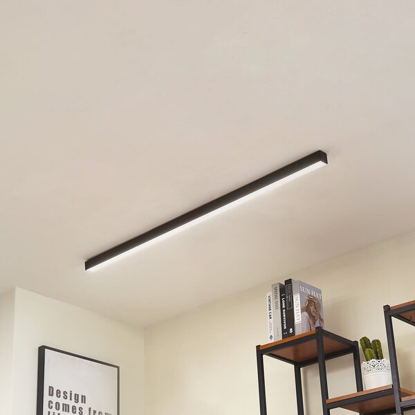 Lucande Plafonieră LED Teniona, 132 cm, negru, aluminiu, reglabil, Negru, Camera de zi / sufragerie, Aluminiu, Modern