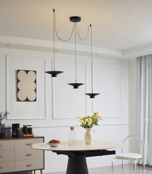 Lindby Lampă suspendată LED Norvind, 6 becuri, negru, metal, reglabil, Negru, Camera de zi / sufragerie, Metal, Modern