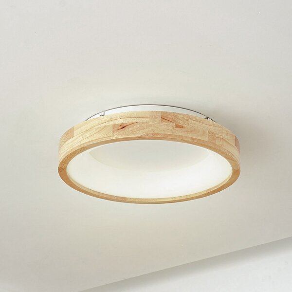 Lucande plafonieră LED Samvel, Ø 40 cm, lemn, Lemn, Camera de zi / sufragerie, Lemn, Modern