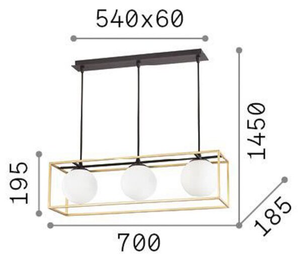 Ideallux Ideal Lux lampă suspendată Lingotto, 3 lumini, o cușcă, negru, reglabil, Negru, Camera de zi / sufragerie, Metal, Modern, glob