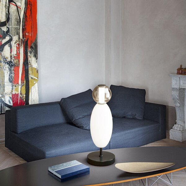 Ideallux Ideal Lux Lampă de masă cu LED Lumiere, sticlă opal/gri, înălțime 50 cm, Alb, Camera de zi / sufragerie, Sticlă, Modern