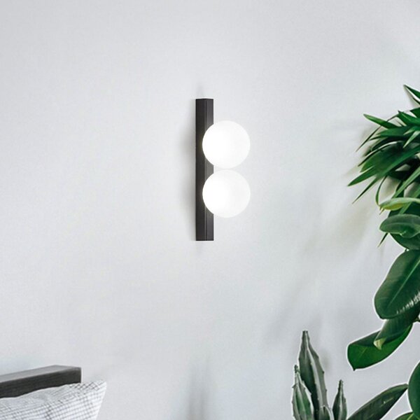 IDEAL LUX Ideal Lux LED lampă de perete Ping Pong negru cu 2 lumini din sticlă opală, Negru, Camera de zi / sufragerie, Metal, Design, glob