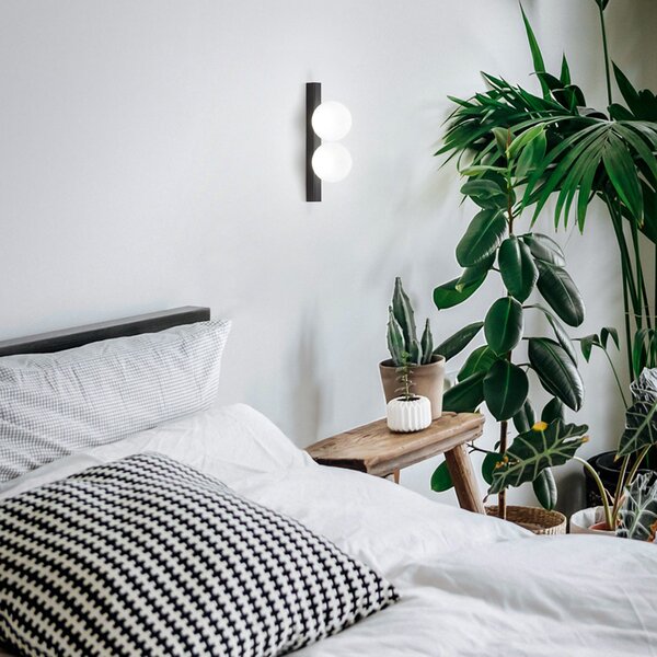 IDEAL LUX Ideal Lux LED lampă de perete Ping Pong negru cu 2 lumini din sticlă opală, Negru, Camera de zi / sufragerie, Metal, Design, glob
