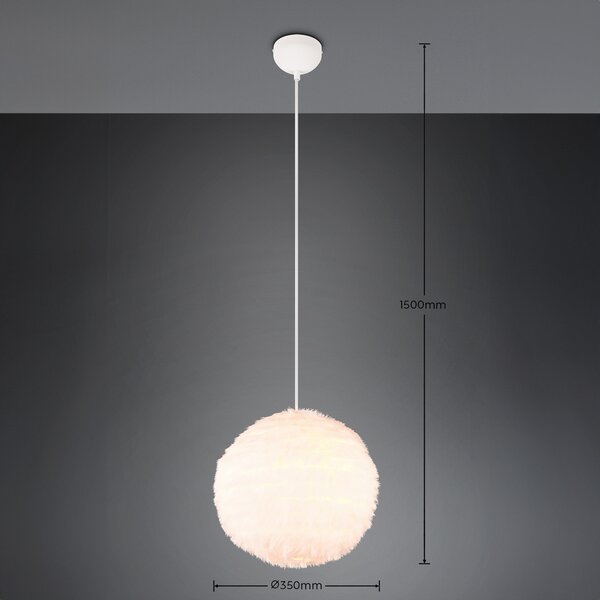 Reality Leuchten Lampă suspendată Furry, Ø 35 cm, culoare nisip, pluș sintetic, reglabil, Bej, Camera de zi / sufragerie, Țesătură / Textil, Modern