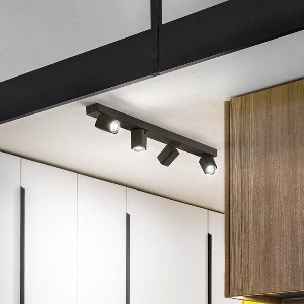 IDEAL LUX Ideal Lux Rudy Square, negru, cu 4 lumini, din metal, Negru, Camera de zi / sufragerie, Aluminiu, Modern