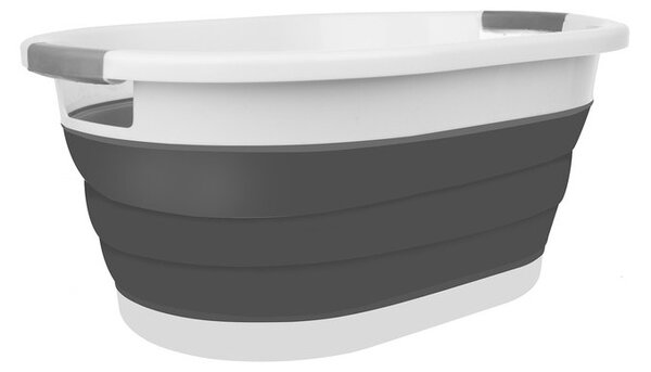 Cos de rufe pliabil, manere sustinere, 25L, 3 nivele inaltime, 38x53,5cm, alb/gri