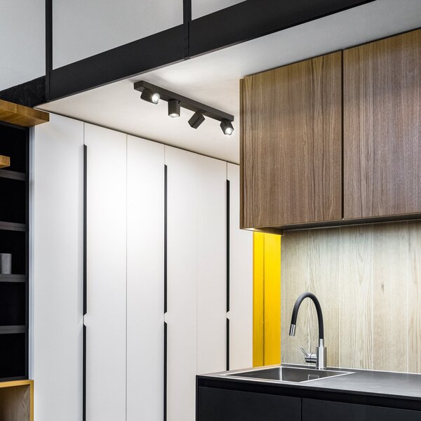 IDEAL LUX Ideal Lux Rudy Square, negru, cu 4 lumini, din metal, Negru, Camera de zi / sufragerie, Aluminiu, Modern
