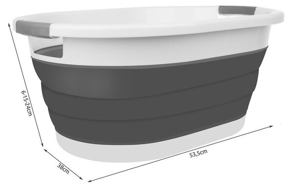 Cos de rufe pliabil, manere sustinere, 25L, 3 nivele inaltime, 38x53,5cm, alb/gri