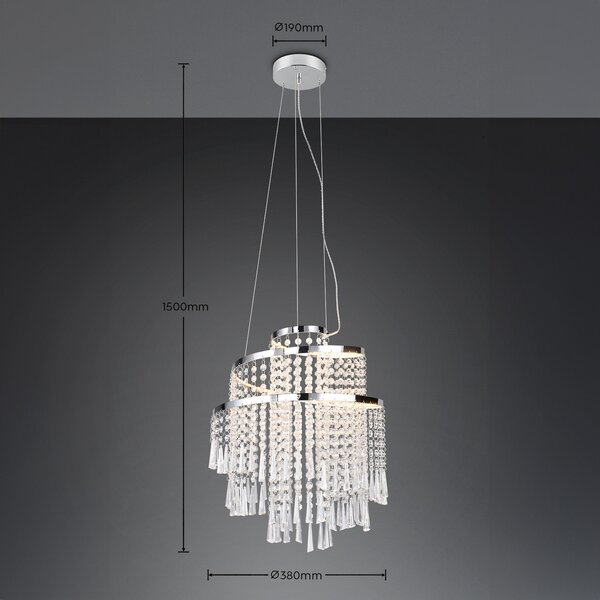 Reality Leuchten Pomp Lampă suspendată cu LED, Ø 38 cm, crom, acrilic/metal, CCT, reglabil, Metalic, Camera de zi / sufragerie, Plastic