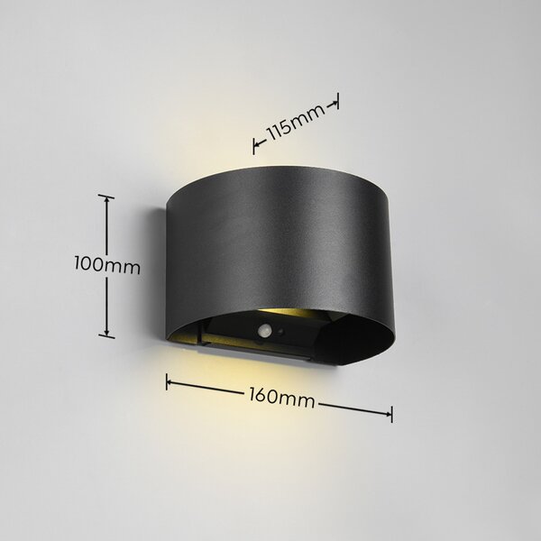 Reality Leuchten Lampă de perete cu LED reîncărcabilă pentru exterior Talent, negru, lățime, Negru, Metal, Modern
