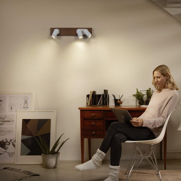 LEDVANCE LED spot de tavan Mercury GU10, 3 lumini, lemn/alb, reglabil, Alb, Camera de zi / sufragerie, Metal