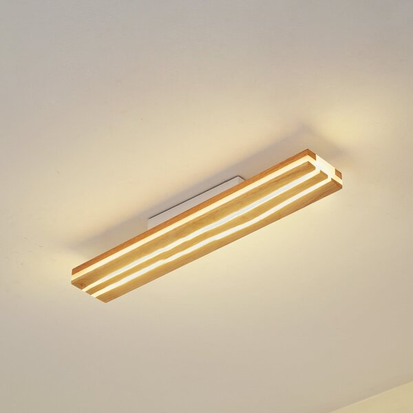 Lucande plafonieră LED Silja, lemn, 100 cm, 3000K, Lemn, Camera de zi / sufragerie, Lemn, Modern