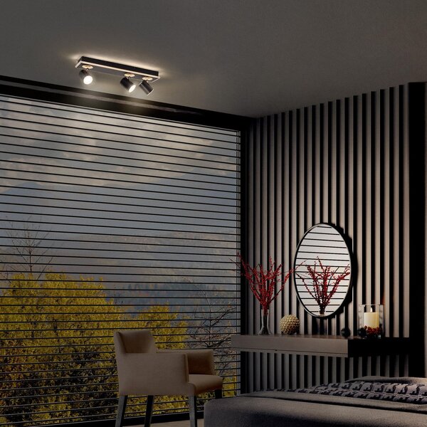 LEDVANCE LED spot de plafon Mars, 4 lumini, 3 spoturi, negru, Negru, Camera de zi / sufragerie, Metal